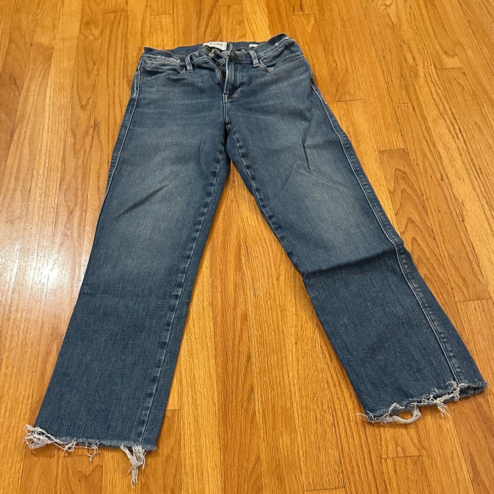 FRAME DENIM- Le High Straight Cropped Blue Jeans
